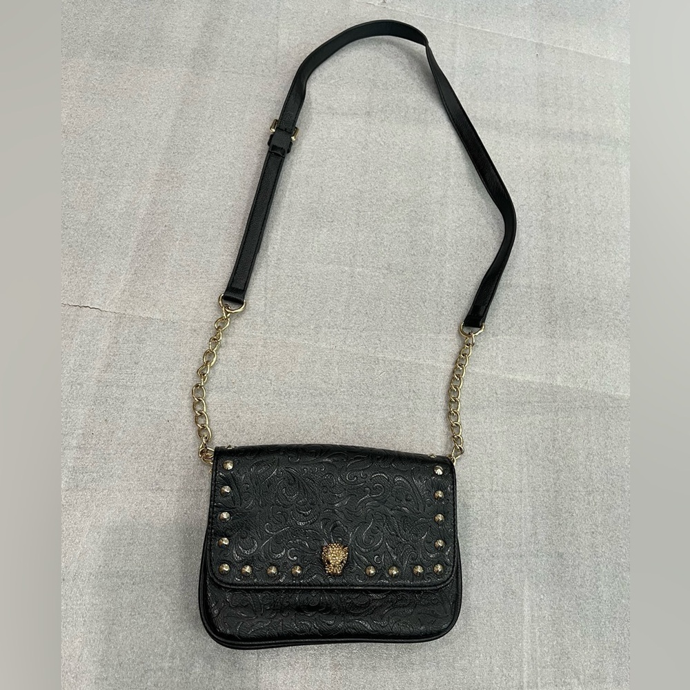 Guess Embossed Black Faux Leather Studded Crossbody Bag Jaguar